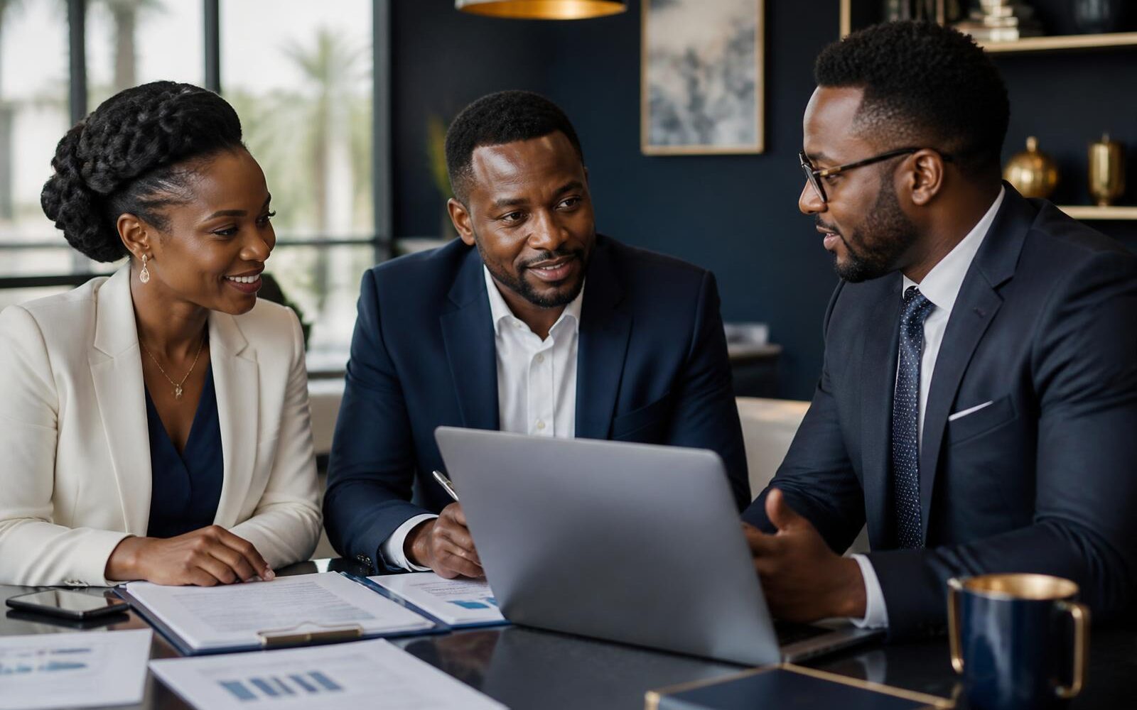 Financial consultant in Nairobi explaining government bond coupon income to a client